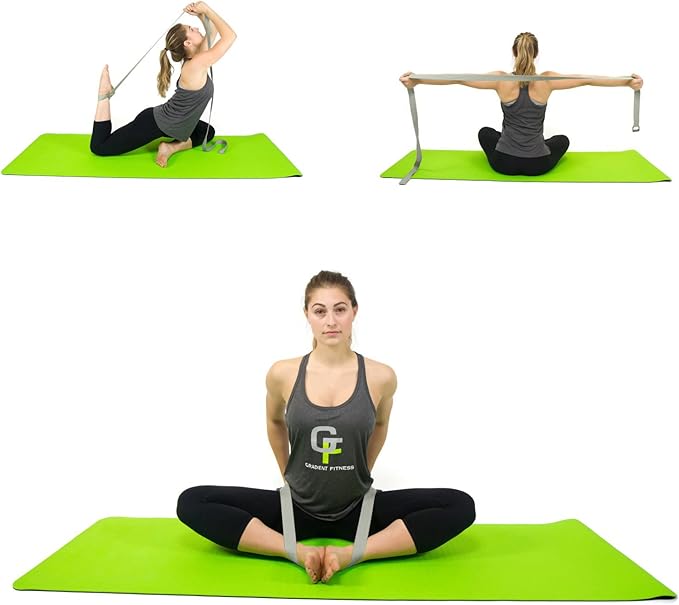 Gradient Fitness Yoga Strap, Friction-Less Easy-Feed Buckle, Super Soft Cotton/Polyester Blend Webbing, Free eGuide. (8 Feet)-GravixFit
