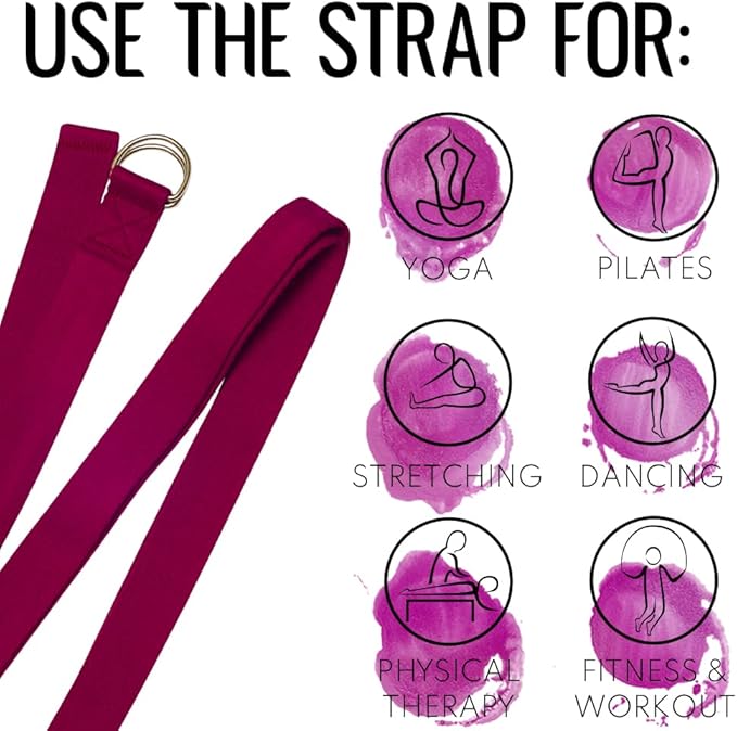 TECEUM Yoga Strap & Mat Strap – 2 IN 1 – Cotton – 6 ft 8 ft 10 ft (30+ colors) – Adjustable Non-Slip Belt for Yoga, Pilates, Stretching, Physical Therapy, Fitness & Home Workout – For Carrying Mats-GravixFit