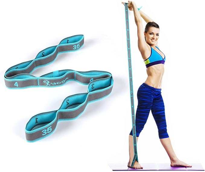 Stretch Strap, Elastic Yoga Stretching Strap, Multi-Loop for Physical Therapy, Pilates, Yoga, Dance & Gymnastics Exercise and Flexible Pilates Stretch Band-GravixFit