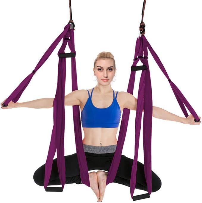 Aerial Yoga Swing Set with 2 Extension Straps - Anti-Gravity Aerial Yoga Hammock Sling for Inversion Exercises, Indoor Outdoor Home Gym Fitness Equipment-GravixFit