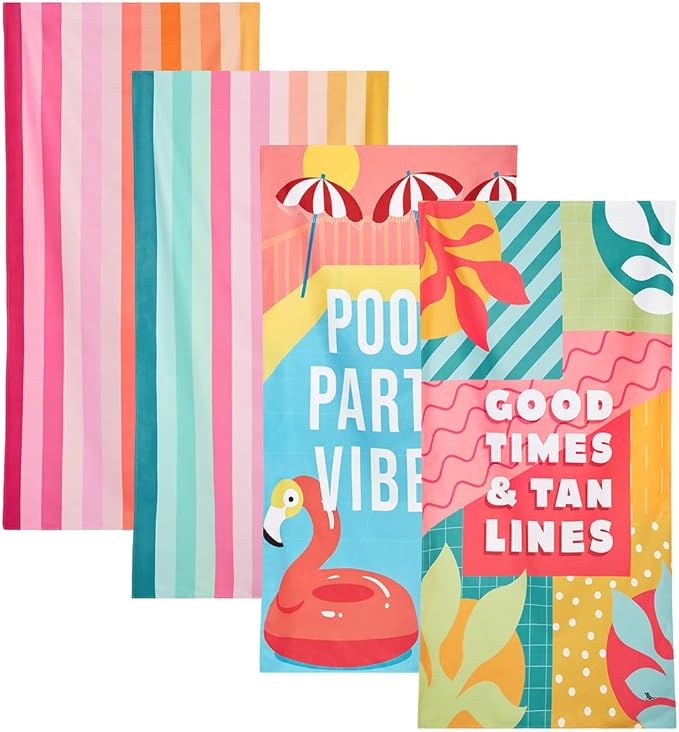 Dock & Bay Beach Towel - Quick Dry, Sand Free - Compact, Lightweight - 100% Recycled - Includes Bag - Party in Pink - Set of 4 - Extra Large (200x90cm, 78x35)-GravixFit