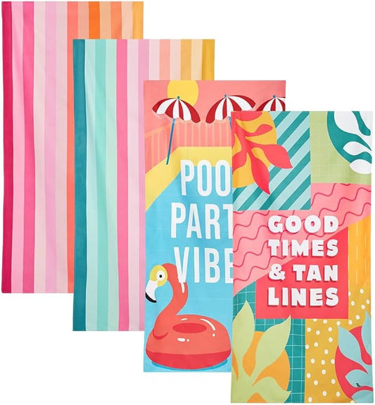 Dock & Bay Beach Towel - Quick Dry, Sand Free - Compact, Lightweight - 100% Recycled - Includes Bag - Party in Pink - Set of 4 - Extra Large (200x90cm, 78x35)-GravixFit