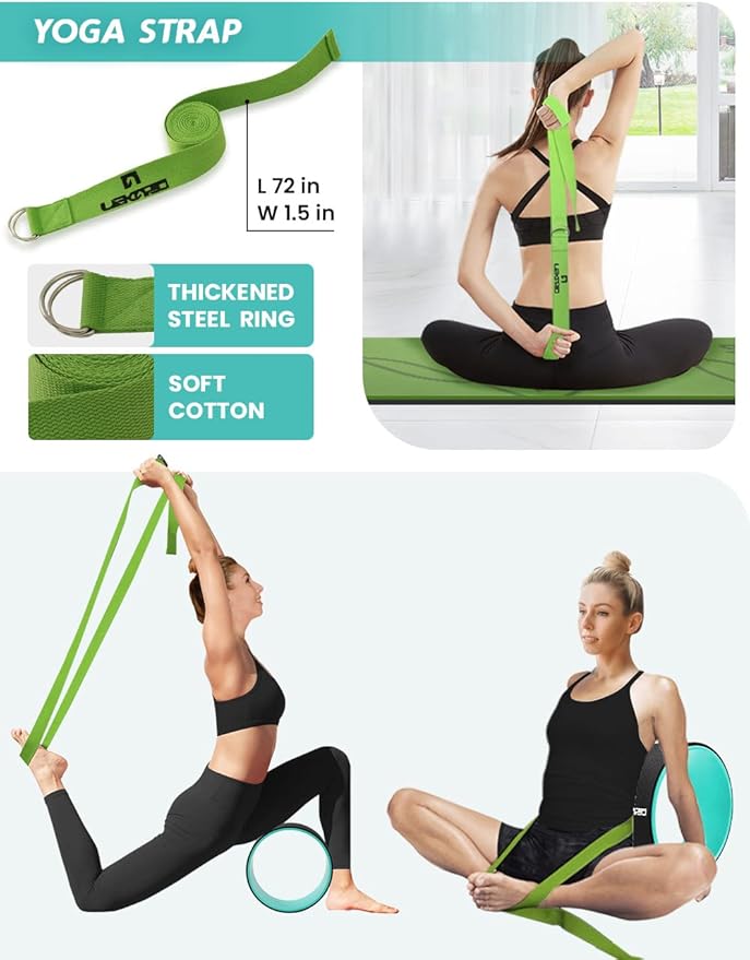 Yoga Wheel Set 9 in 1, Yoga Starter Kit for Beginner, Back Roller for Pain Relief & Deep Tissue Massage, Stretching, Improving Backbends, Size 13''-GravixFit