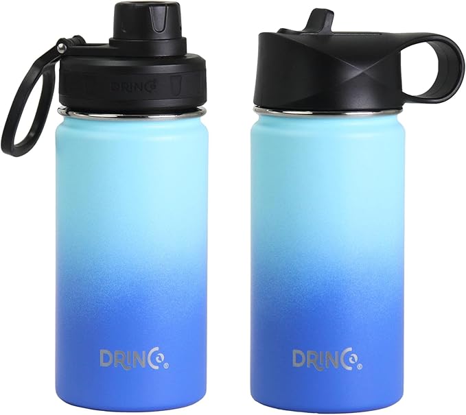 DRINCO Stainless Steel Water Bottle Spout Lid Vacuum Insulated Double Wall Water Bottle Wide Mouth (40oz 32oz 22oz 18oz 14oz) Leak Proof Keeps Cold or Hot (14 oz, 14oz Morning Sky Blue)-GravixFit