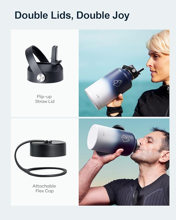 BUZIO Vacuum Insulated Stainless Steel Water Bottle 64oz (Cold for 48 Hrs/Hot for 24 Hrs) BPA Free Double Wall Travel Mug/Flask for Outdoor Sports Hiking, Cycling, Cam,Camping, Running, Tuxedo-GravixFit