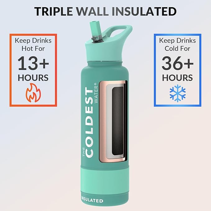 Coldest Insulated Water Bottle with Straw Lid - Stainless Steel Metal Insulated Bottle for Men & Women (Terraform Green, 40 oz)-GravixFit