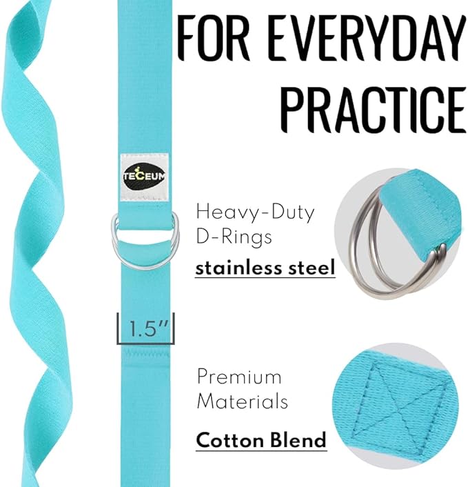 TECEUM Yoga Strap & Mat Strap – 2 IN 1 – Cotton – 6 ft 8 ft 10 ft (30+ colors) – Adjustable Non-Slip Belt for Yoga, Pilates, Stretching, Physical Therapy, Fitness & Home Workout – For Carrying Mats-GravixFit