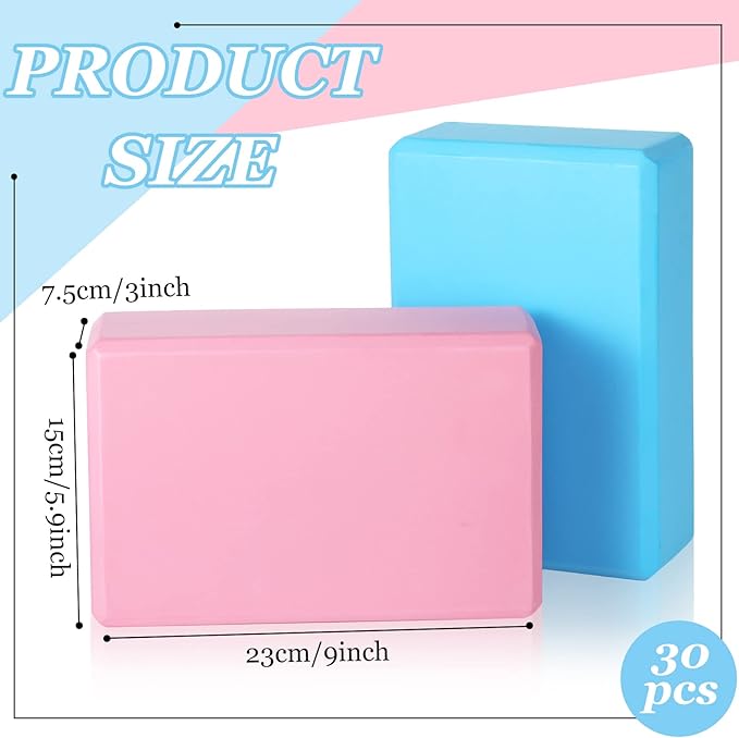 Meooeck 30 Pcs Yoga Blocks Bulk Eva Foam Block Pack, 9 x 6 x 3 Inch Exercise Brick Foam High Density Soft Non Slip Yoga Accessories for Exercise Pilates General Fitness and Workouts, Multicolor-GravixFit