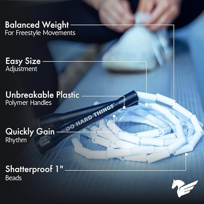 Elite Jumps - Do Hard Things 1” Beaded Jump Ropes - Strong & Durable Materials - Resize & Adjust - Fitness & Cardio Training - Improve Rhythm, Speed, Agility