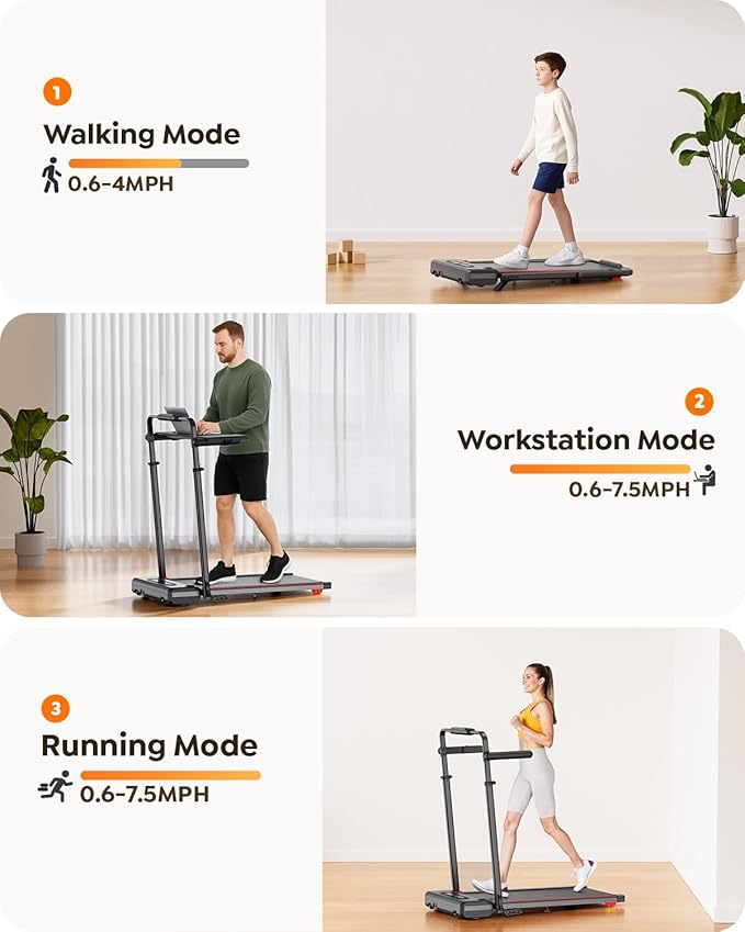 3 in 1 Under Desk Treadmill with 10% Incline, Walking Pad Treadmill with Removable Desk Workstation, Adjustable Height for Different Need, Foldable for Home Small Office-GravixFit