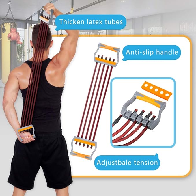 TOCO FREIDO Chest Expander | Arm Training, 5 Tubes Ajustable Arm Strength Trainer, Exercise Resistance Bands for Home Fitness Muscle Training Body Building-GravixFit