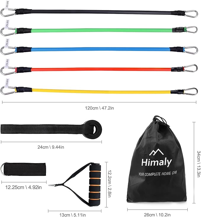 Resistance Bands Set, Himaly Exercise Bands Strength Training Fitness Bands Workout Elastic Bands with Legs Ankle Straps, Door Anchor, Handles & Carry Bag for Home Outdoor Workouts-GravixFit