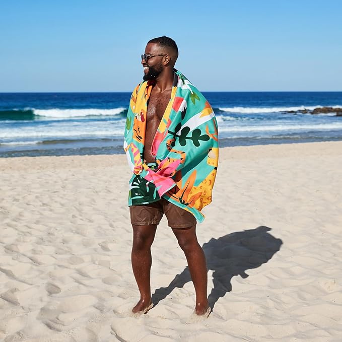 Dock & Bay Beach Towel - Quick Dry, Sand Free - Compact, Lightweight - 100% Recycled - Includes Bag - Wild Things - Extra Large (200x90cm, 78x35)-GravixFit