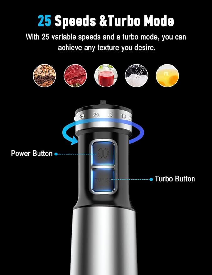 1000W Powerful Immersion Blender handheld, 2025 New Update Hand Blender with 25-Speed, Scratch-Resistant Corded Hand Mixer with Heavy-Duty Copper Brushless Motor and Gift Box-GravixFit
