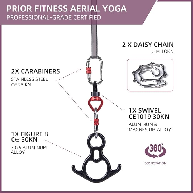 PRIOR FITNESS Aerial Silks Kit Colorful 9/15/20 Yards 40D Nylon Fabric Hammock Set With Hardware & Guide for All Levels Of Aerial Yoga Practice and Acrobatic Flying For Adults Aerial silk-GravixFit