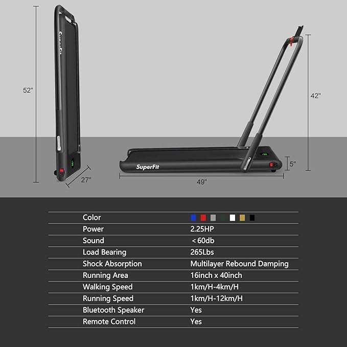 Goplus 2 in 1 Folding Treadmill, 2.25HP Under Desk Electric Superfit Treadmill, Installation-Free with APP Control, Remote Control, Bluetooth Speaker, LED Display, Walking for Home-GravixFit