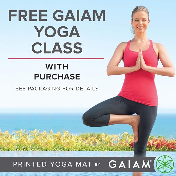 Gaiam Yoga Mat - Premium 5mm Print Thick Non Slip Exercise & Fitness Mat for All Types of Yoga, Pilates & Floor Workouts (68" x 24" x 5mm)-GravixFit