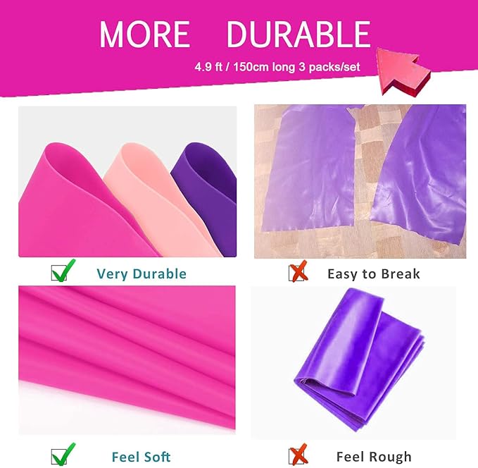 Therapy Flat Resistance Bands Set, Latex Free Flat Elastic Exercise Stretch Bands for Stretching, Flexibility, Pilates, Yoga, Ballet, Gymnastics, Rehab, Workout, Pink, Purple, Blue (3 Pack, 5 FT long)-GravixFit