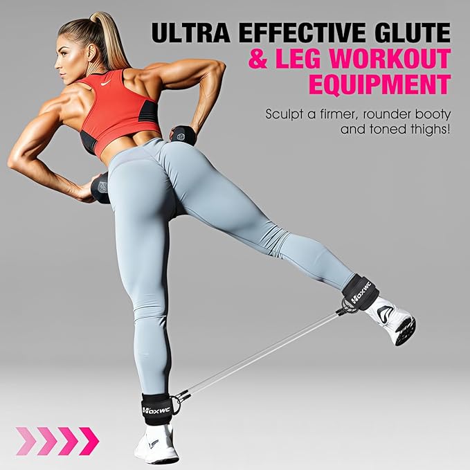 Ankle Resistance Bands with Cuffs, Ankle Bands for Working Out, Ankle Resistance Band for Leg, Booty Workout Equipment for Kickbacks Hip Fitness Training, Exercise Bands for Butt Lift Women-GravixFit