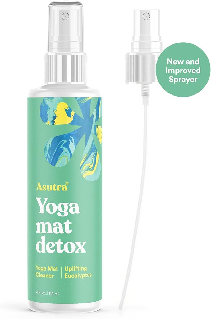 ASUTRA Yoga Mat Cleaner Spray (Uplifting Eucalyptus), 4 fl oz - No Slippery Residue, Organic Essential Oils, Deep-Cleansing for Fitness Gear & Gym Equipment, Microfiber Towel Included-GravixFit
