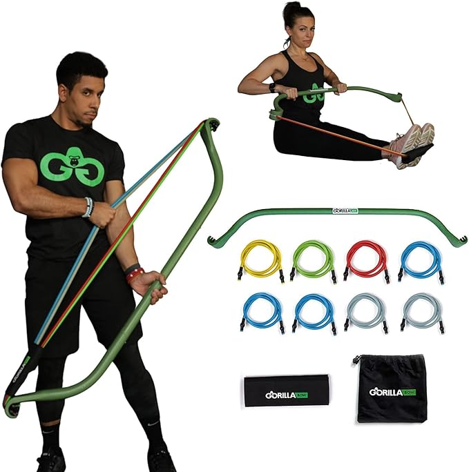 Gorilla Bow Original Portable Home Gym Resistance Bands and Bar System for Travel, Fitness, Weightlifting and Exercise Kit, Full Body Workout Equipment Set-GravixFit