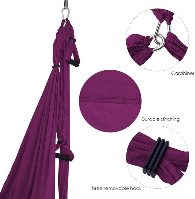 Aerial Yoga Swing Set with 2 Extension Straps - Anti-Gravity Aerial Yoga Hammock Sling for Inversion Exercises, Indoor Outdoor Home Gym Fitness Equipment-GravixFit