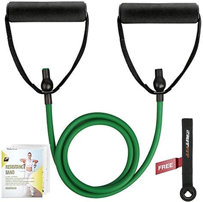 RitFit Single Resistance Exercise Band with Comfortable Handles - Ideal for Physical Therapy, Strength Training, Muscle Toning - Door Anchor and Starter Guide Included-GravixFit