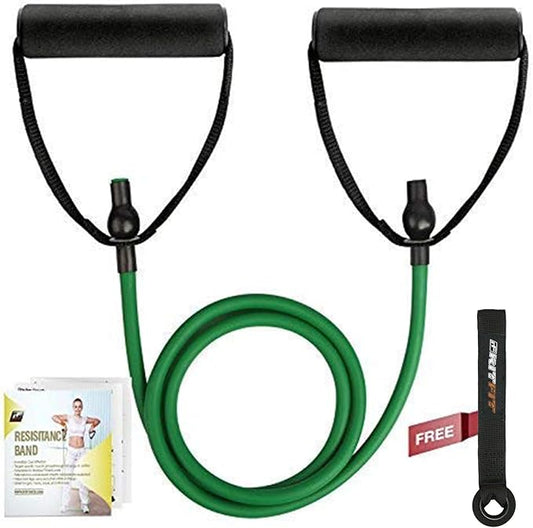 RitFit Single Resistance Exercise Band with Comfortable Handles - Ideal for Physical Therapy, Strength Training, Muscle Toning - Door Anchor and Starter Guide Included-GravixFit