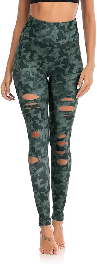 DIBAOLONG Womens High Waist Yoga Pants Cutout Ripped Tummy Control Workout Running Yoga Skinny Leggings-GravixFit