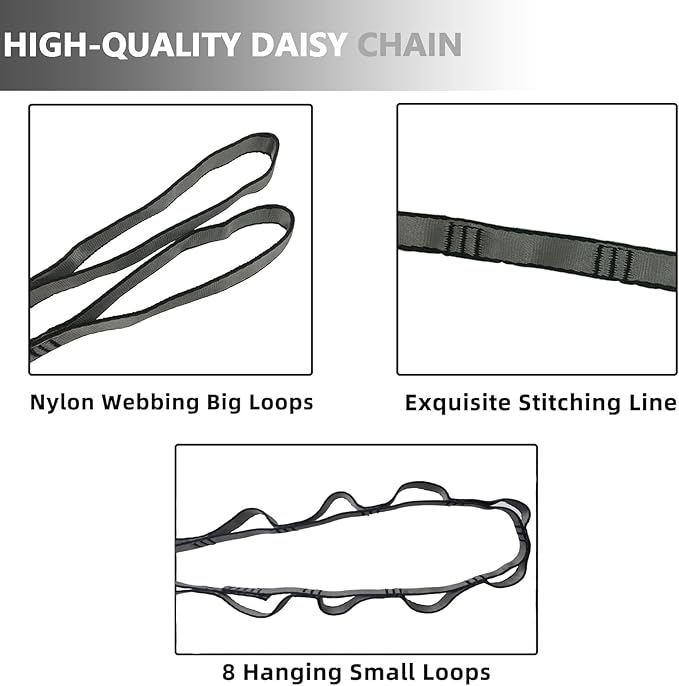 PRIOR FITNESS Yoga Straps Aerial Hammock Accessory Set, 2pcs Daisy Chain + 2pcs Carabiner, Aerial Silk Hardware with Daisy Chain Carabiner for Yoga Swing Pilates-GravixFit