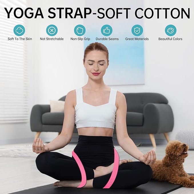 Yoga Exercise Adjustable Straps 8FT with Durable D-Ring for Pilates & Gym Workouts | Hold Poses, Stretch, Improve Flexibility & Maintain Balance-GravixFit