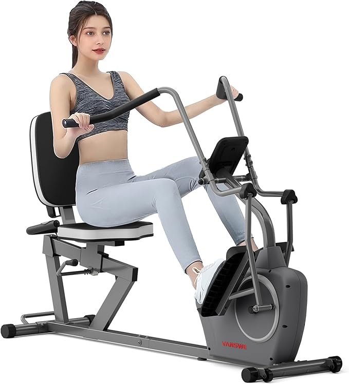 VANSWE Recumbent Exercise Bike for Adults Seniors - Recumbent Bikes for Home with Magnetic Resistance, Bluetooth and App Connectivity, Pulse Sensor-GravixFit