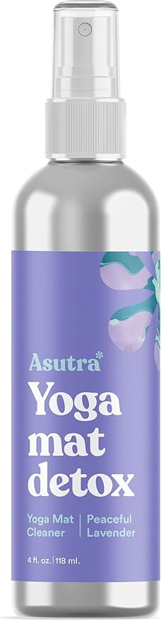 ASUTRA Yoga Mat Cleaner Spray (Peaceful Lavender - Aluminum Bottle), 4 fl oz - No Slippery Residue, Organic Essential Oils, Deep-Cleansing for Fitness Gear & Gym Equipment, Microfiber Towel Included-GravixFit