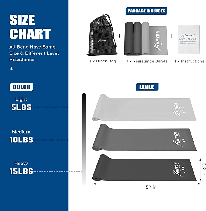 Resistance Bands, Exercise Bands, Physical Therapy Bands for Strength Training, Yoga, Pilates, Stretch Elastic Band with Different Strengths, Workout Bands for Home Gym-GravixFit