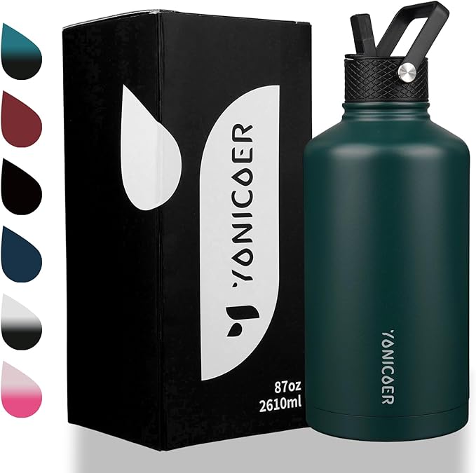 Insulated Water Bottle 64oz,Triple Wall Vacuum Stainless Steel(Dishwasher Safe),Leak Proof & Non-BPA,Flask Jug with Paracord Handle & Straw Spout Lids Sports-GravixFit