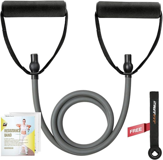 RitFit Single Resistance Exercise Band with Comfortable Handles - Ideal for Physical Therapy, Strength Training, Muscle Toning - Door Anchor and Starter Guide Included-GravixFit
