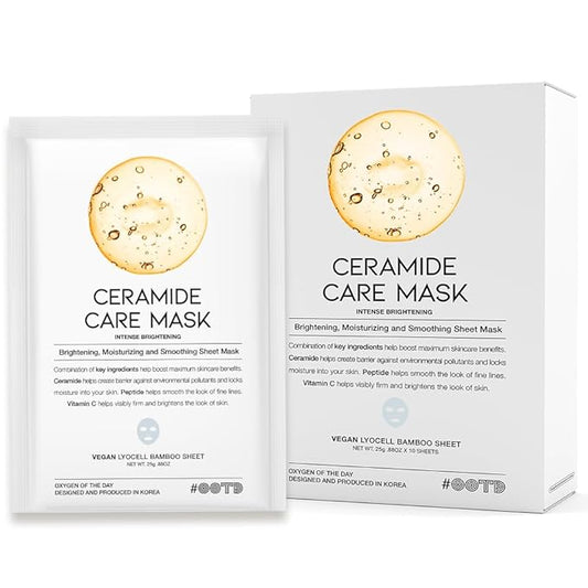 #OOTD Ceramide Brightening Sheet Mask For Face, Moisturizing, Anti Aging Ceramide, Peptide, Vitamin C, EVE Vegan 10EA-GravixFit