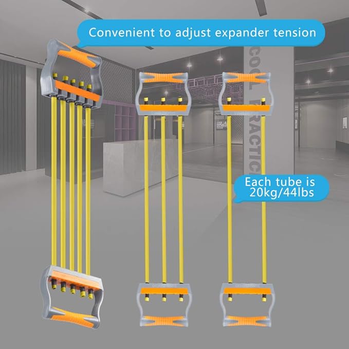 TOCO FREIDO Chest Expander | Arm Training, 5 Tubes Ajustable Arm Strength Trainer, Exercise Resistance Bands for Home Fitness Muscle Training Body Building-GravixFit