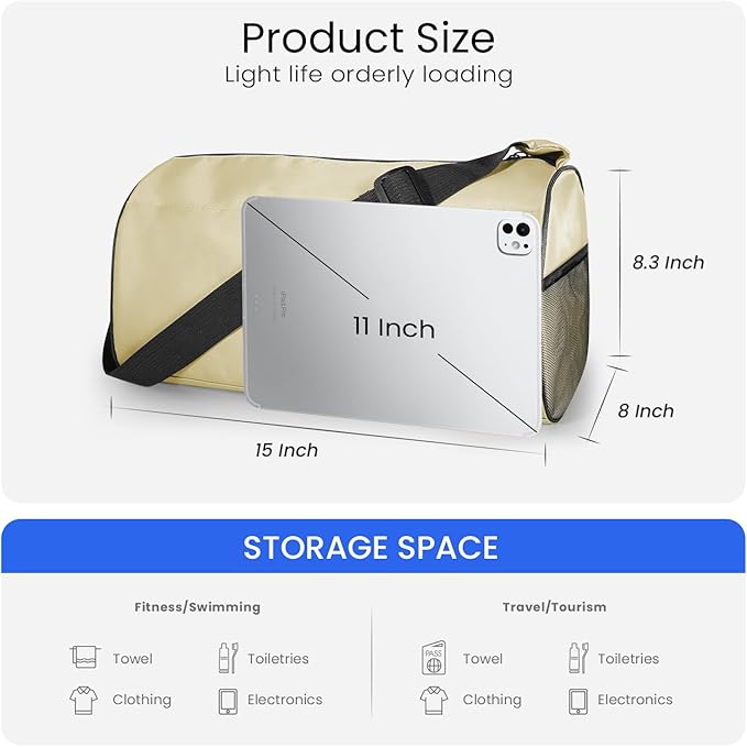 C&F BOGMOST Small Gym Bag for Women & Men,Small Lightweight Duffel Bag Carry On Bags Mini Duffel Travel Bag Waterproof Sports Bags for Workout/Sport/Travel, Beige-GravixFit