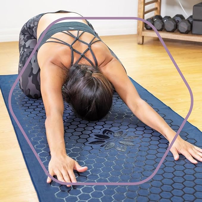 Clever Yoga Non-Slip Hot Yoga Towel – Non-Slip Grip for Hot Yoga, Sweat Absorbent, Honeycomb Silicone Grip, Stays Flat – Ideal for Pilates, Travel, Washable & Lightweight - Dark Blue-GravixFit