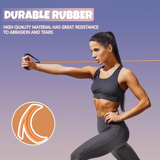 RitFit Single Resistance Exercise Band with Comfortable Handles - Ideal for Physical Therapy, Strength Training, Muscle Toning - Door Anchor and Starter Guide Included-GravixFit