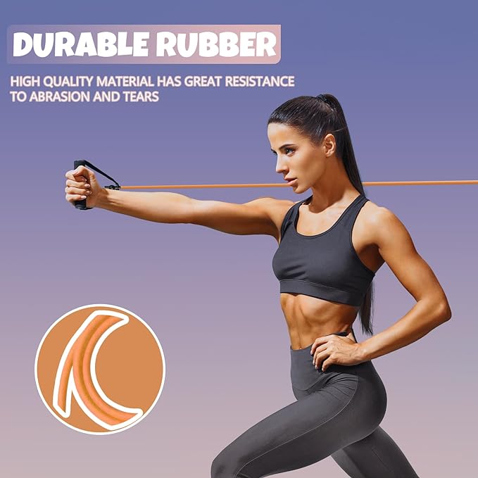 RitFit Single Resistance Exercise Band with Comfortable Handles - Ideal for Physical Therapy, Strength Training, Muscle Toning - Door Anchor and Starter Guide Included-GravixFit