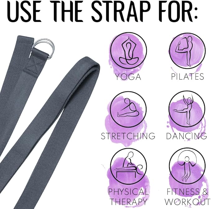 TECEUM Yoga Strap & Mat Strap – 2 IN 1 – Cotton – 6 ft 8 ft 10 ft (30+ colors) – Adjustable Non-Slip Belt for Yoga, Pilates, Stretching, Physical Therapy, Fitness & Home Workout – For Carrying Mats-GravixFit