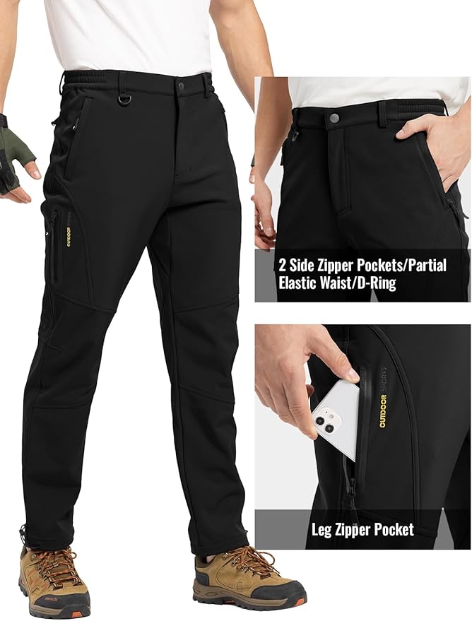 Rdruko Men's Snow Pants Waterproof Insulated Winter Hiking Pants Snowboard Fleece Lined Softshell Ski Pants