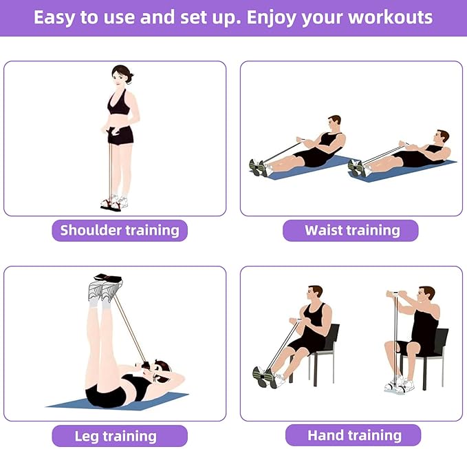 Multi-Function Tension Rope – 4 Tube Resistance Bands with Handles – Sit Up Exercise Equipment Home Gym Tummy Trainer for Men Women-GravixFit