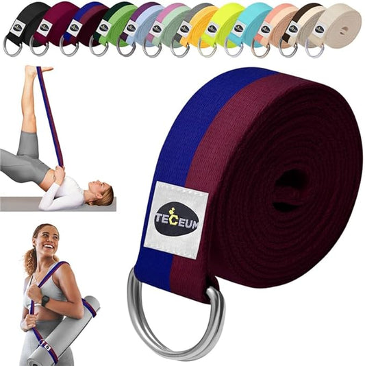 TECEUM Yoga Strap & Mat Strap – 2 IN 1 – Cotton – 6 ft 8 ft 10 ft (30+ colors) – Adjustable Non-Slip Belt for Yoga, Pilates, Stretching, Physical Therapy, Fitness & Home Workout – For Carrying Mats-GravixFit