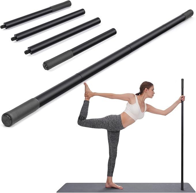 Yoga Stick 5 ft Sturdy Steel, Adjustable Stretching Stick for Mobility, Flexibility and Balance, Versatile Exercise Stick with 4 Steel Rods & Foam Handles for Fitness, Rehabilitation, and Posture-GravixFit