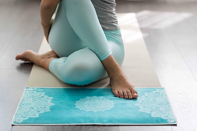 Yoga Design LAB | The Hand Towel | Premium Non Slip Hand Towel | Designed in Bali | Colorful Eco Printed + Quick Dry + Soft | Hot Yoga, Bikram, Ashtanga, Sport, Barre, Travel (Mandala Turquoise)-GravixFit