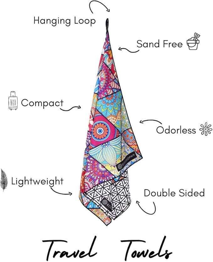 ECCOSOPHY Microfiber Beach Towel - Sand Free Towels are Quick Dry, Light Weight, Super Absorbent - Perfect Pool, Travel, Cruise, Camping Essentials - Oversized Extra Large for Adults 71x35 in-GravixFit