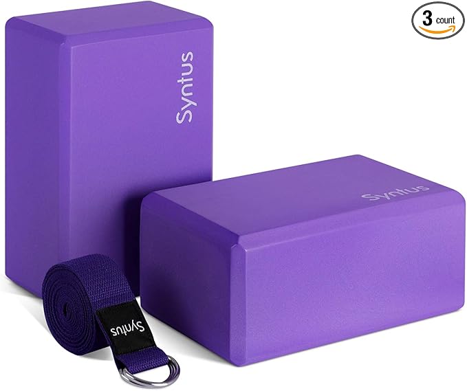 Syntus Yoga Block and Yoga Strap Set, 2 Soft Non-Slip Yoga Blocks 9×6×4 inches, 8FT Metal D-Ring Strap for Yoga, General Fitness, Pilates, Stretching and Toning-GravixFit